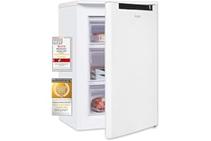 Exquisit congelador vertical, 87L, 4 estrellas, clase D, Color blanco, 3 cajones, método descongelación manual, termostato ajustable, puerta reversible, 40 db, consumo 132 kwh/año, 85,5x54,5x58 cm