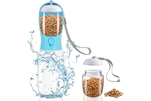 PEIFOON Hund Wasserflasche Auslaufsicherer Tragbarer - 550ML Aktivkohlefilter Hunde Trinkflasche für Mittlere bis große Haustiere Wandern mit 100ML Hundefutter Becher (Blau/550ML)