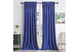 SANCHUNG Blue Velvet Curtains for Living Room Decor 46 Width x 72 Length Inch Blackout Thermal Insulated 2 Panels Rod Pocket Darkening Drapes for Bedroom