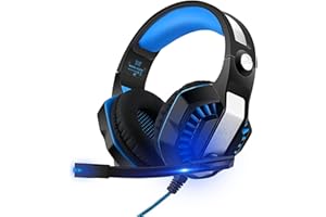 Cunsieun Gaming Headset for PS5 PS4, G2000 Wired Over-Ear Noise Cancelling Headphones with LED, Surround Sound, 3.5mm Jack, Mic, Compatible with PC, PlayStation & Xbox One, Blue