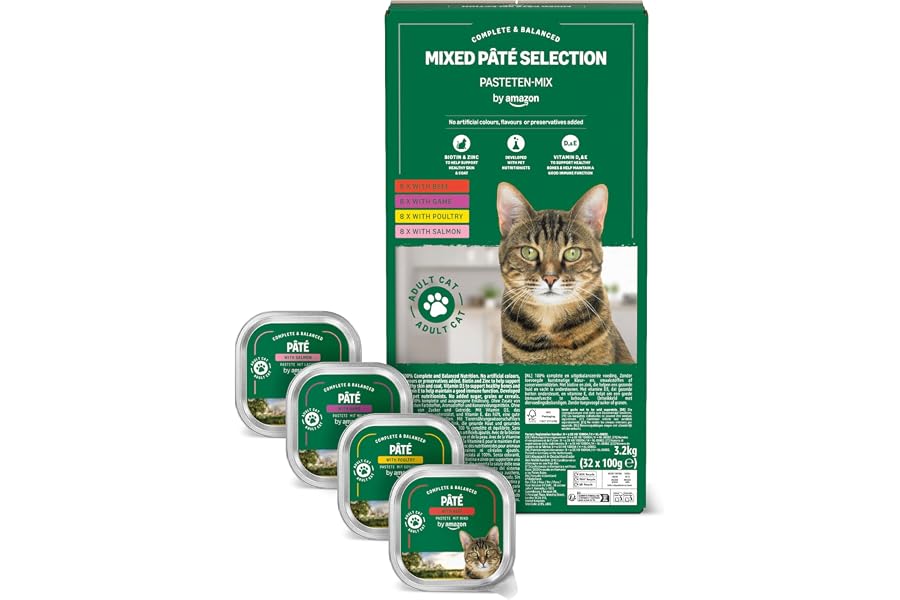by Amazon Comida Húmeda para Gatos, Paté Mixto, 100g, Paquete de 32