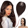 Elailite Hair Toppers For Thinning Hair Women Real Hair uk - 100% Human Hair Extensions Clip in Toupee SILK BASE (2.5 * 9cm) Crown HairPiece (#02 Dark Brown, 14 Inch)
