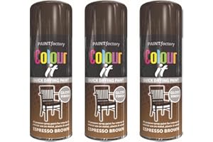 HitlineUK 3 X 400ML Brown Gloss Spray Paint for Wood, Plastic, Metal - All Purpose DIY
