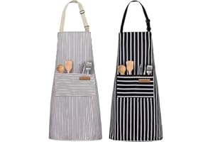 LXBCTOP 2 Pack KochschüRze Damenm, KinderschüRze MäDchen Jungen Mit 2 Tasche, Streifen KochschüRze Kinder, Streifen Verstellbare KinderschüRze FüR Damen Und Herren, KüChe, Metzger, Grill, Restaurant