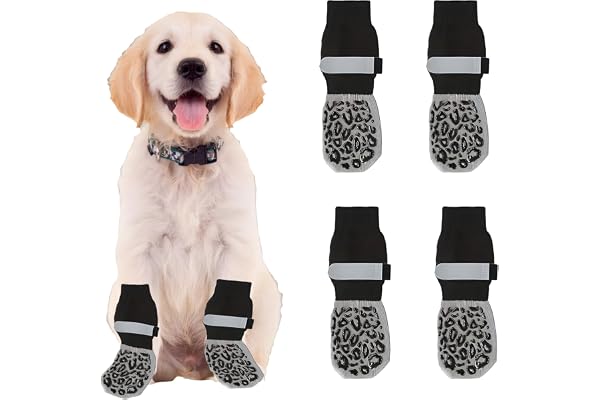 Dog Shoes for Labrador Adult, 4Pcs Non-Slip Dog Socks with Adjustable Straps, Pet Paw Protectors for Hardwood Floors and Outdoor Activities, Size 18 x 8cm