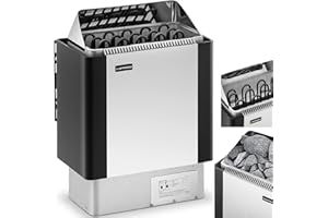 Uniprodo UNI_SAUNA_BS8.0KW Saunaofen elektrisch 8 kW Edelstahlblende 30 bis 110 °C Saunaheizung 8 bis 12 m³ Überhitzungsschutz Sauna Ofen Saunen Saunazubehör Wandmontage möglich Trockendampfsauna