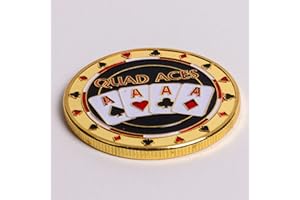 REDTOOTH POKER Gold Metal Poker Card Guard Protector | Quad Aces | Includes Plastic Case | 40mm Diameter