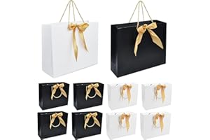 LYLIDIA 8 Piezas Bolsas para Regalo de Boda Bolsas Cumpleaños Bolsas Regalos de Negro Blanco Bolsas de papel de regalo Dulces Bolsas Regalo Cumpleaños Infantil Bolsas de Regalo con Lazo para Navidad Compras