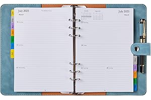 YHH Kalendarz książkowy 2025, format A5, do ponownego napełnienia, planer tygodniowy z rejestrem miesięcznym, kieszenią i szlufką na długopis, 1 tydzień 2 strony z budżetowym kontaktem, terminarz w