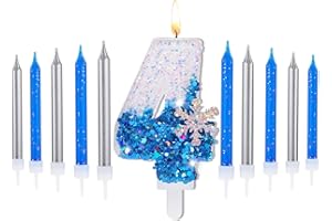 Herdear 2.8 Frozen Birthday Candles Snowflake Number Candles with 10 Pcs Long Thin Candles Blue Number 0-9 for Cake Topper Birthday Party Frozen Birthday Party Supplies (Number 4)