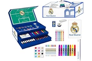 CERDÁ LIFE'S LITTLE MOMENTS Set de Papeterie colorée Real Madrid - Trousse Scolaire complète pour Enfants avec marqueurs, Crayons de Couleur et Accessoires Officiels du Club