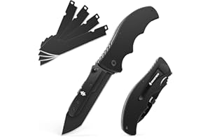 Swiss+Tech Scyzoryk, nóż składany, styl zużyty, z uchwytem G10, nóż myśliwski z klipsem kieszonkowym, nóż outdoorowy na kemping, polowanie i wędrówki, czarny