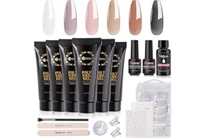 Mobray Poly Nail Gel Starter Set, 6 Farben Nude Grau Poly Acrylgel Nägel Gel Kit Building Extension Nail Gel Nail Art Komplett Geschenk für Frauen