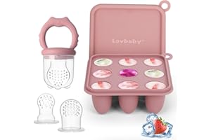 LOVBABY Baby Fruit Feeder Ice Lolly Moulds Set, Fruit Feeder for Babies Teething Relief, Baby Food Feeder for Safe Infant Self Feeding, Includes 3 Extra Food Pacifier