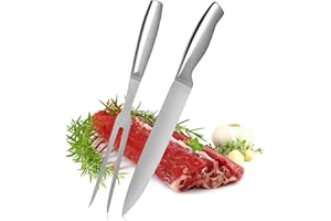 Robin Goods® Ensemble de découpe 2 pièces - Ustensiles de Barbecue en Acier Inoxydable - Couteau à Viande et Fourchette à Viande - Fourchette à rôtir - Accessoires de Cuisine