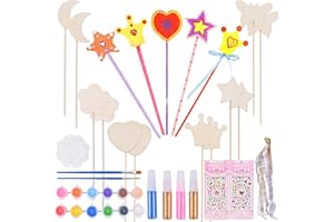 Runup 12 Stück hölzerne Zauberstab Bastelset, DIY Zauberstab für Kinder, Fee Prinzessin hölzerne Stäbe zum Malen und Basteln, Kindergeburtstag Geschenk für Mädchen (6 Formen)