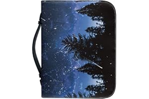 Kuiaobaty Starry Night Forest Book Cover Case for Notebook,Novel,Bible, Handle Zipper PU Leather Carrying Book Case for Men,Women Kids