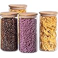 MEETOZ 1000ml Set of 4 Glass Jars with Bamboo Lids,High Borosilicate Glass Transparent Airtight Food Storage Tank,Large Capacity Kitchen Food Containers for Spices,Coffee Beans,Oatmeal