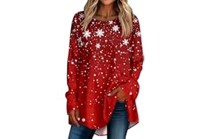 SCBFDI Pullover Weihnachten Damen, Outfit Weihnachtsfeier Damen Blusentops Longsleeve Geburtstag Modern T Shirt Übergrößen Chirstmas Schneeflocke Tshirts, Geschenke für Frauen Weihnachten