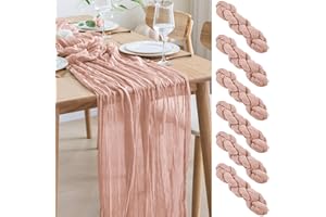Asee'm 6PCS Tischläufer Käsetuch 300 x 90cm Staubiges Rosa Boho Transparente Läufer Tisch Hochzeit Gaze Stoff Rustikale Käse Tuch für Braut Dusche Party