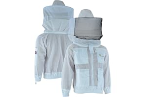 RIZNA INC BEEKEEPING XPERT Three Layer Ultra Ventilated Beekeeping Jacket for Men and Women with Round Veil, Professional Sting Proof Beekeeper Hoodie, Premium White Fabric Polycotton Bee Jacket (Large)