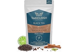TeaNOURISH Earl Grey Masala Chai Tea | Spiced Citrus | Blend of Assam CTC, Cardamom, Cinnamon, Black Pepper, Clove, Natural Bergamot Extract | 100% NATURAL - 100g