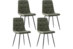 JIJIAN Lot de 4 Chaises de Salle à Manger, Chaises de Cuisine en Tissu Technologique, Chaises Rembourrées pour Salon avec Pieds en Métal Noir, pour la Salle à Manger, la Salle d'attente, Vert Olive