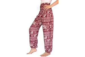 Banjamath® Women's Smocked Waist Harem Hippie Boho Yoga Palazzo Casual Pants