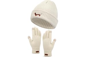 Geyoga Mütze Handschuh Set für Damen Wintermütze Warm Strickmütze Beanie Winter Fleece Handschuhe Weihnachten Geschenk für Frauen