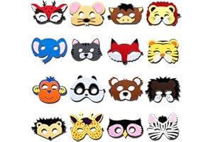 GOUJFOL Mascaras Animales, 16 Piezas Mascaras Cumpleaños Infantil, Mascaras Animales de Fieltro, Máscaras para Niños de Cosplay, para Fiestas de Cumpleaños, Baile de Máscaras, Navidad, Halloween
