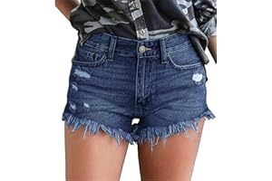 KISSMODA Womens Denim Shorts Rolled Hem Hot High Waisted Ripped Pants Shorts