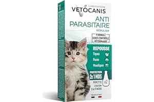 Vetocanis Anti-puces et Anti-Tiques Répulsif Efficace 2 X 1 Mois de Protection pour Chaton, 2 pipettes