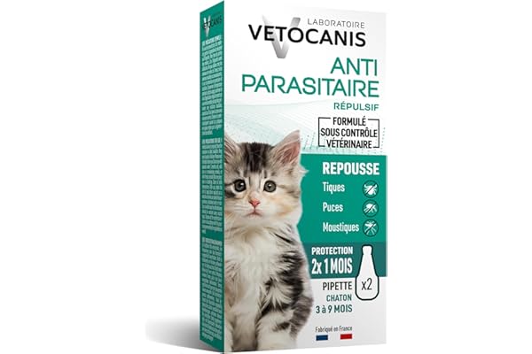 Vetocanis Anti-puces et Anti-Tiques Répulsif Efficace 2 X 1 Mois de Protection pour Chaton, 2 pipettes