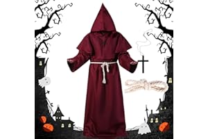LXWINNER Costume da Monaco Medievale,Costume da Prete,Frate Medieval Rinascimentale Costume monaco medievale con cappuccio,Sacerdote Hooded Robe Cloak Cosplay Costume Rinascimentale per Halloween Carnevale