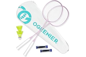 OGEENIER Badminton Rackets Set of 2, Lightweight Badminton Set for Backyards, Family Outdoor Games, Includes 2 Shuttlecocks, 2 Overgrips Replacemnet, 1 Carrying Bag