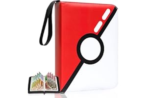 JoyHood Trading Card Binder for PM Cards, TCG Card Holder Folder with Sleeves, Waterproof Game Collection Card Album Book, Holds 400 cards, Gifts for Boys/Girls (Red-White Ball)