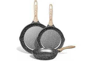 JEETEE Induzione Set Padelle Antiaderente 3 Pezzi 20,24,28cm, Granito-Antiaderente Rivestimento, Ghisa di Alluminio, Maniglia in bachelite, Compatibile Tutti Fornelli y Induzione, Senza PFOA, Grigio