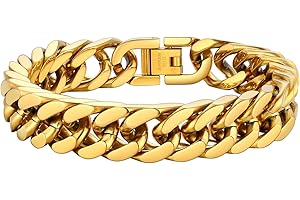 PROSTEEL Gourmette Homme 19/21/23cm, Chaîne Bracelet Maille Grosse Acier Inoxydable/Plaqué Or/Noir pour Garçon Largeur de 8mm/12mm/17mm Rapper Style
