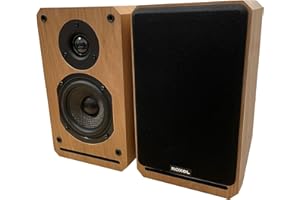 Roxel RBS 300 - Altoparlante passivo per libreria, cassa effetto legno, con woofer in fibra di carbonio rinforzato da 10,2 cm, tweeter a calotta in seta da 2,5 cm, suono dettagliato e raffinato, bassi