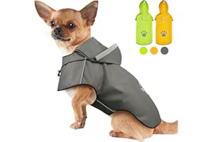 Impermeable Chien DQGHQME Manteau Chien Imperméable avec Capuchon et Bandes Réfléchissantes, Manteaux Imperméables pour Chiens, Réglable Manteau Pluie Chien Petite Moyenne et Grande Taille (S, Gris)