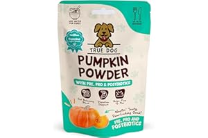 True Dog Pumpkin Powder with Pre, Pro & Postbiotics 100g | Natural Pumpkin Puree Powder for Dogs, Digestive Supplement, Stool Firming, High Fibre Dog Food Topper, Manufactured in the UK