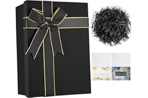 BNNRJIA Pudełka na prezenty, Małe pudełka kartonowe, Pudełka na prezenty z wieczkiem na Boże Narodzenie, urodziny, imprezy, opakowania prezentowe, z dodatkiem włóczki, 2 x kartki - Czarne