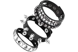 Giantree Punk Rock skórzane bransoletki, punkowy rock, wysadzana ćwiekami, skórzana, mankietowa bransoletka dla mężczyzn i kobiet, opaska na nadgarstek w stylu lat 80., regulowane mankiety, na