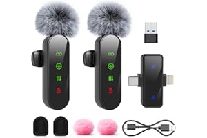 zealsound Micro Cravate sans Fil pour iPhone/Android/PC, avec Réduction du Bruit & Muet, pour Vlog, Enregistrement Vidéo, Streaming TikTok Youtube Podcast, avec Port USB-C & Lightning pour iPhones