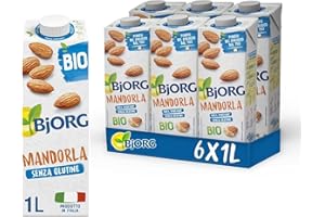 BJORG Bevanda di Mandorla Biologica, Bevanda Vegetale a Basso Contenuto di Grassi, Ottimale per Tè e Cappuccino, Senza Glutine, Gusto Delicato, Vegan, Prodotto in Italia, 6x1L