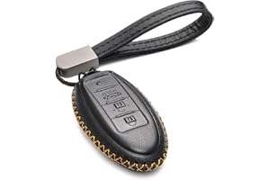 Vitodeco Leather Smart Key Fob Case Compatible for 2021 Nissan Versa, Sentra, Altima, Maxima, Rogue, 2020 Infiniti Q50, Q60, QX50, QX60, QX80 and More Models (4 Buttons, Black)