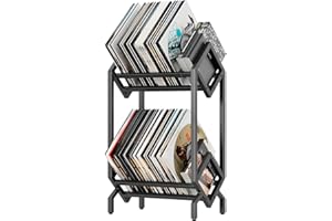 KEYSAFER Vinyl Record Storage Holder CD Rack 12 inches Album Holder Metal CD Display Stand Holds up to 160-200 LP, Book and Record Album Storage and Organizer,Easy to Assemble (Double)