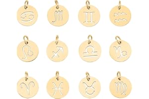 UNICRAFTALE 12 pcs Breloque Acier Inoxydable 12 Constellations Breloque Signe du Zodiaque Pendentifs Breloques D'Or 3mm Trou Plat Rond avec Pendentif Constellation pour Bijoux Artisanat 12mm