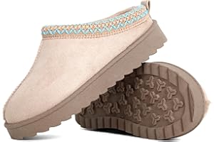 INNERSECT CO Kids’ Cosy Faux Suede Mule Slippers – Slip-On House Shoes for Boys and Girls with Embroidered Trim & Anti-Slip Sole