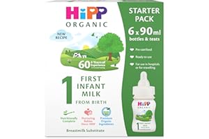 HiPP Organic 1 First Infant Baby Milk Ready to feed liquid formula starter pack, From birth (6 x 90ml bottles)